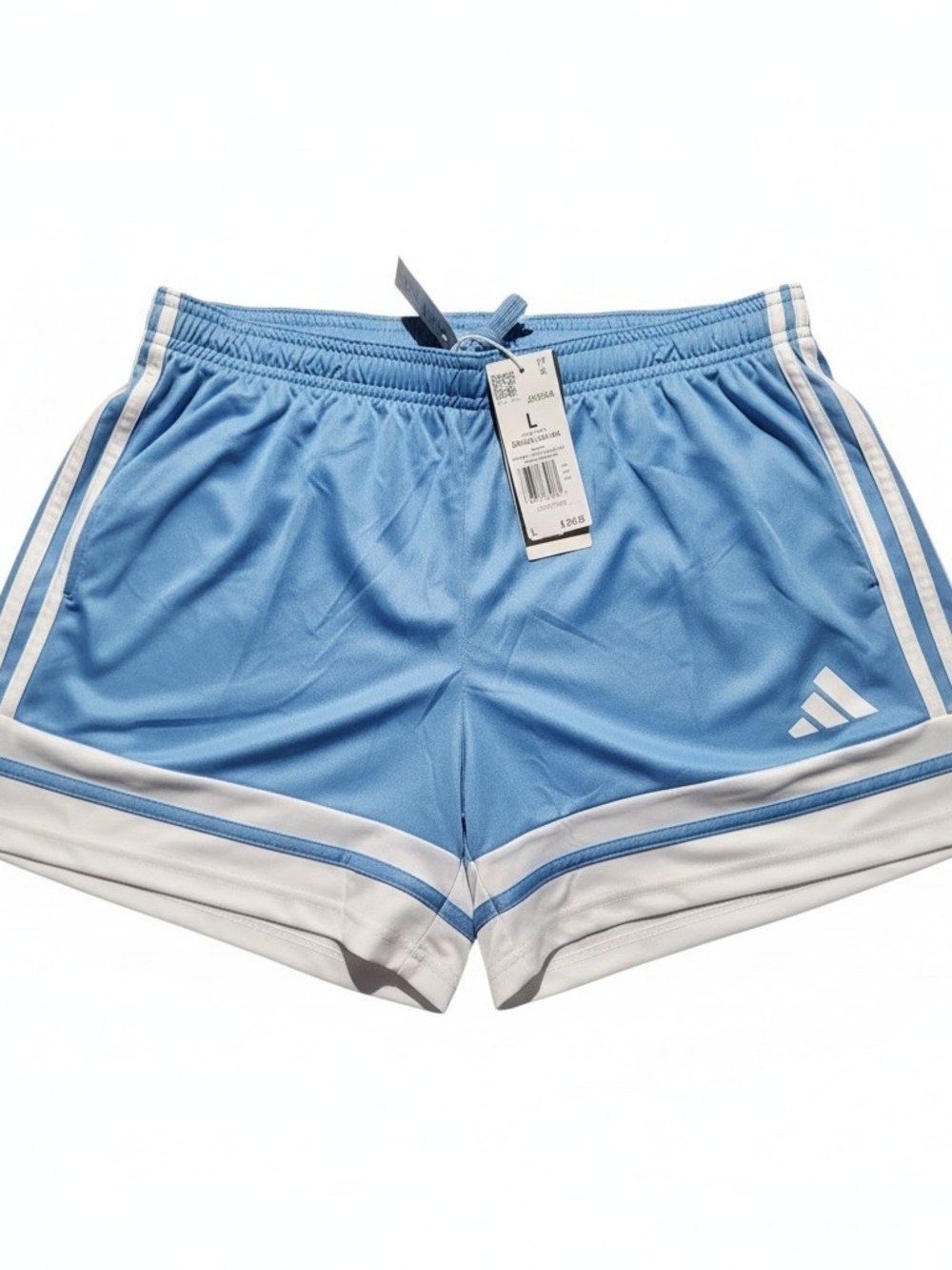 adidas Women's Sky Blue & White Stripe Soccer Shorts / Large / NWT